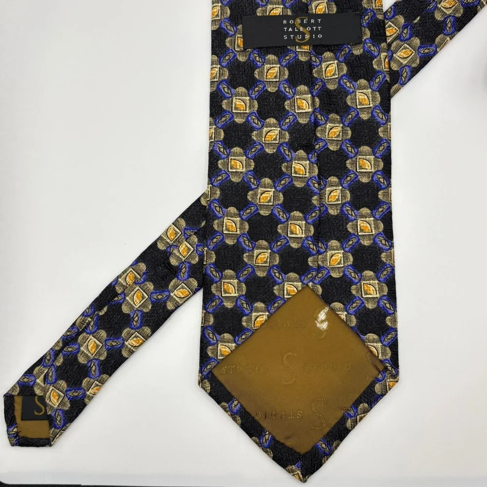 Robert Talbott Studio Blue/Gold Pattern Tie‎ Hand Sewn Imported Silk 59x4
